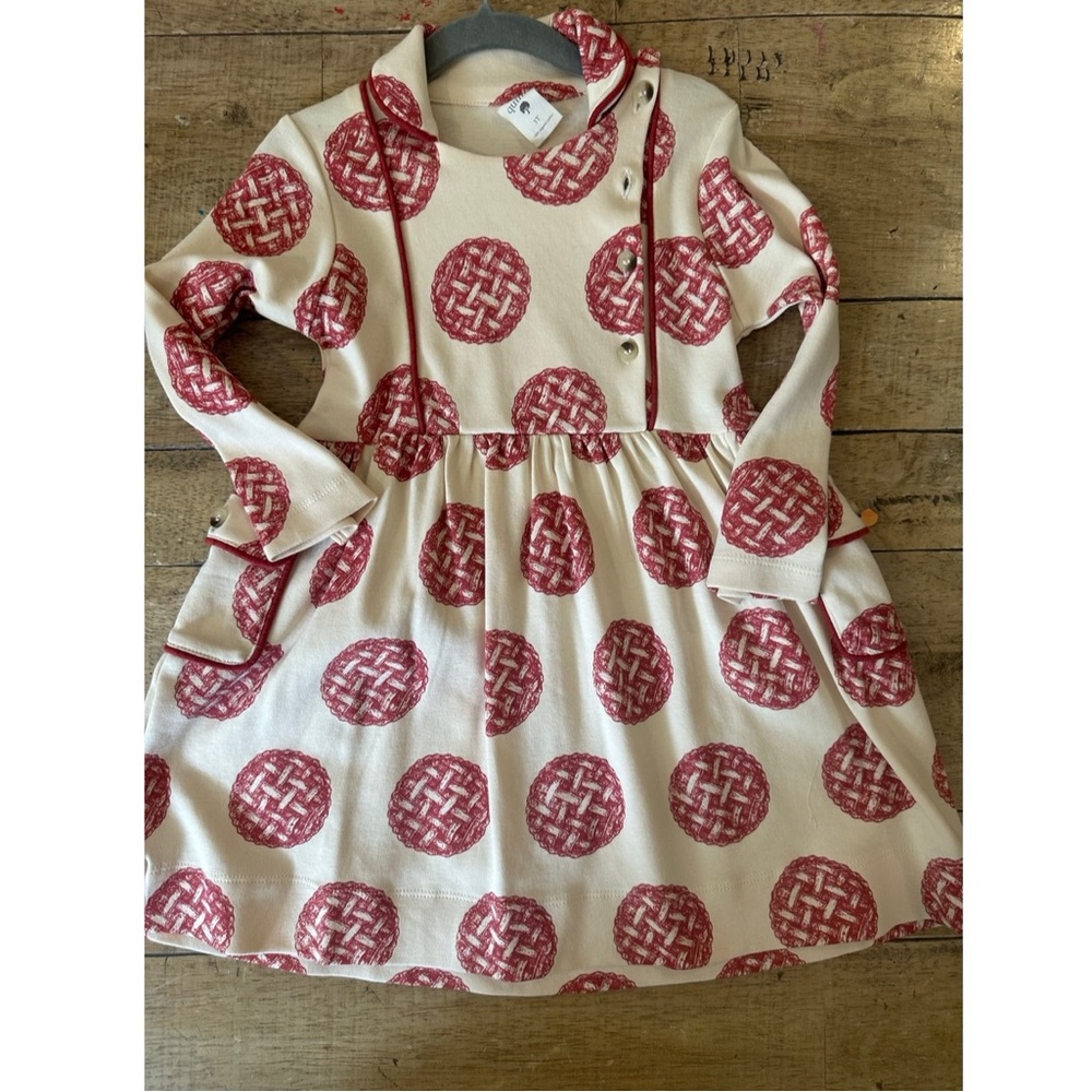 Kate Quinn White and Red Pleated Sundress with Notched Collar
